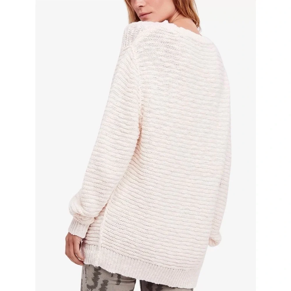 Free People Menace Cream Ivory Ribbed Textured Tunic Sweater Cozy S Coastal